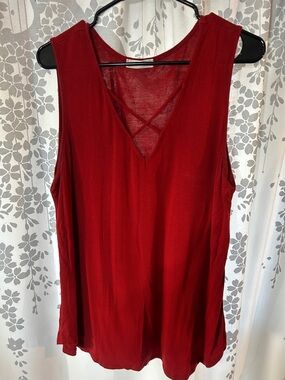 emory park Deep Red V-Neck Tank with Crisscross Back